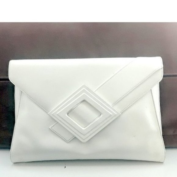 Vintage Big White Hand Carry Purse / Shoulder Bag - Picture 2 of 7